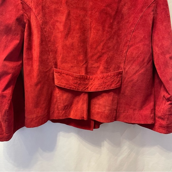 TRIA Red Leather Cropped Jacket Women’s Large Biker Moto Suede Coat Winter - Picture 9 of 16